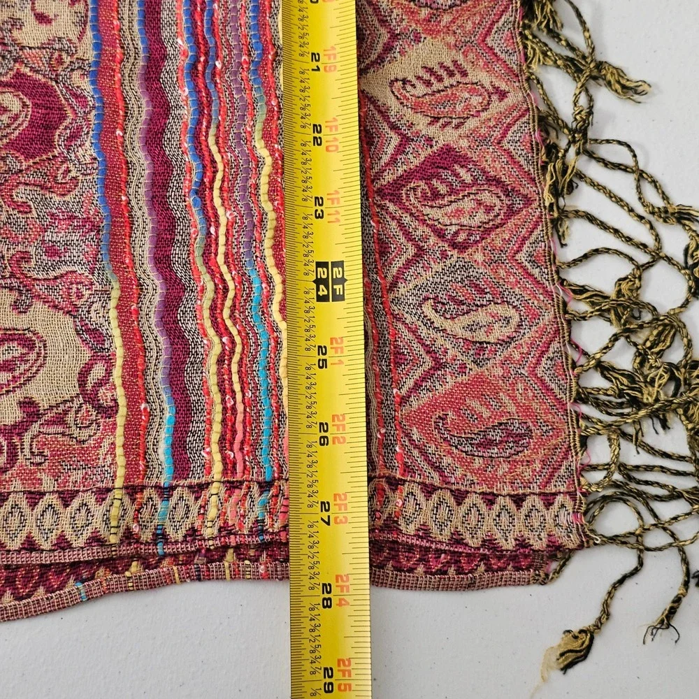 100% Pashmina Scarf Wrap Large Burgundy Paisley Boho Rainbow Tassel Luxury Shawl
